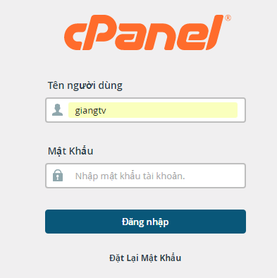 Giao diện đăng nhập vào cpanel