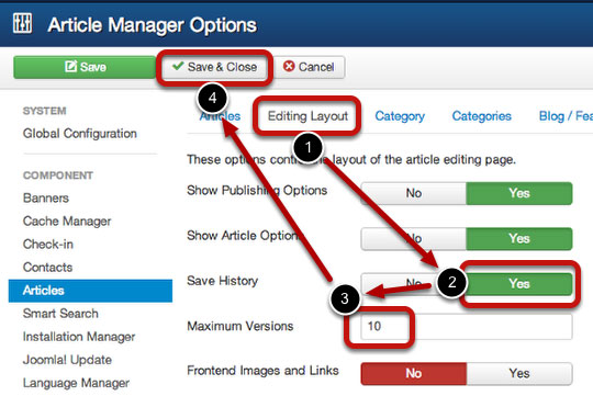 Cách bật tính năng Content History trong Joomla 3.2