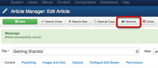Cách bật tính năng Content History trong Joomla 3.2